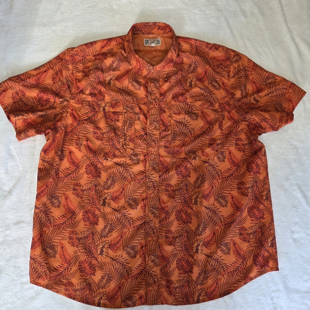 Duluth Trading Shirt Mens XXL Orange‎  Tropical Hawaiian Button Up Short Sleeve